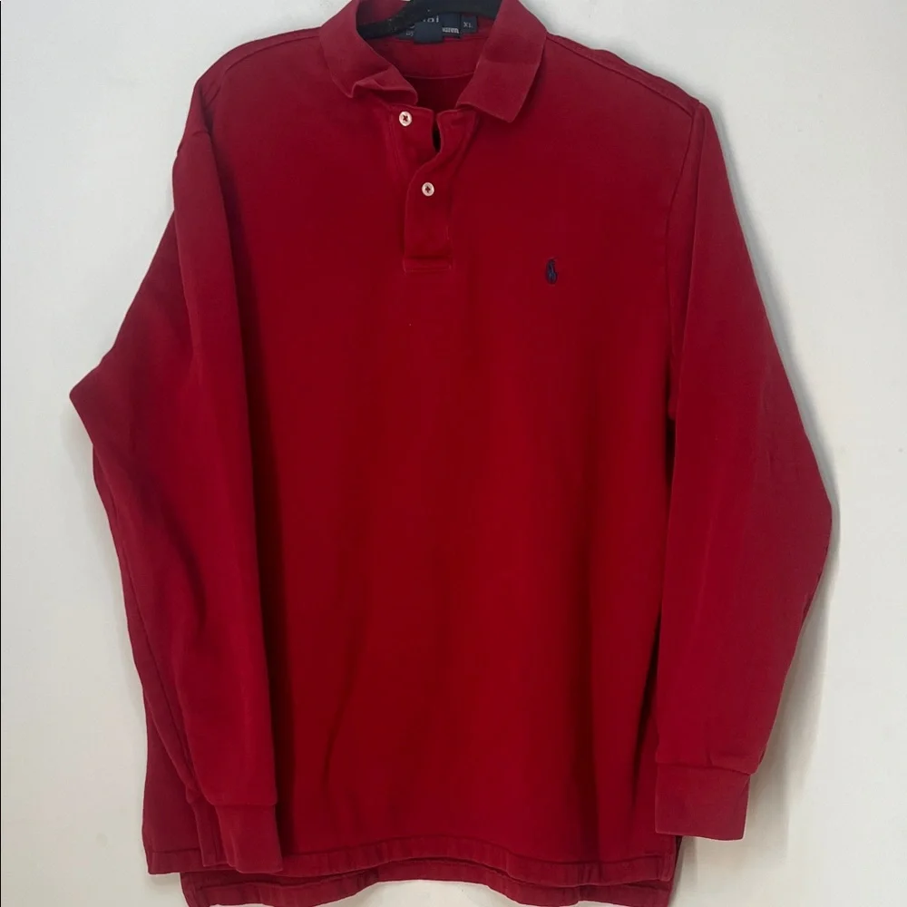 Polo‎ Ralph Lauren Men's Deep Red Polo Collar Sweatshirt Shirt Size XLarge